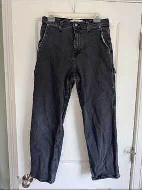 Hollister Men's Washed Black Relaxed Carpenter Jeans